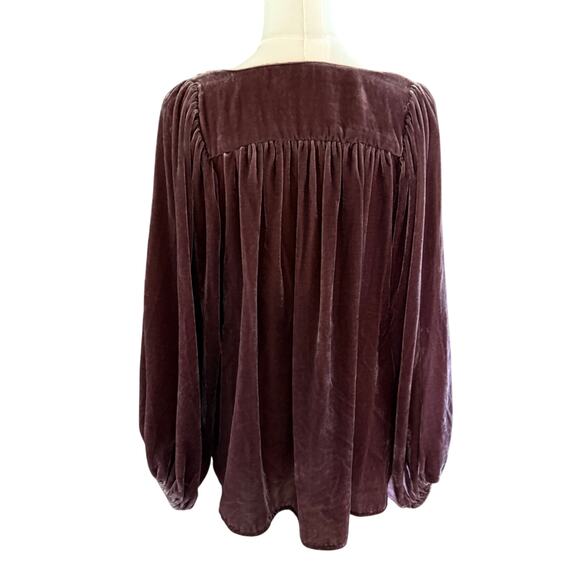 Lucky Brand Rose Taupe Velvet Long Sleeve Embroidered Top Women M Boho Peasant - Picture 2 of 7